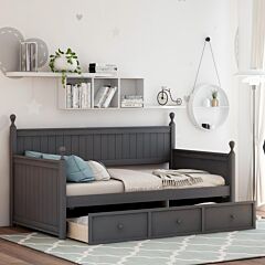 Wood Daybed With Three Drawers ,twin Size Daybed,no Box Spring Needed ,gray - Gray