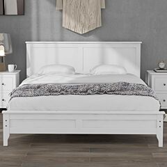 Modern  Solid Wood Queen Platform Bed - White