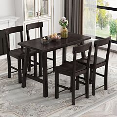 Minimalist Industrial Style 5-piece Counter Height Dining Table Set Solid Wood & Metal Dining Table With Four Chairs For Small Space - Espresso