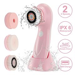 Facial Cleansing Brush Ipx6 Waterproof 2 Speeds Face Brush W/3 Brush Heads Usb Rechargeable For Deep Cleansing Gentle Exfoliation - Blue