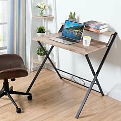 29.6" Foldable Desk With Tier - Oak
