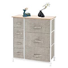 Dresser With 7 Drawers - Furniture Storage Tower Unit For Bedroom, Hallway, Closet, Office Organization - Steel Frame, Wood Top, Easy Pull Fabric Bins Rt - Linen
