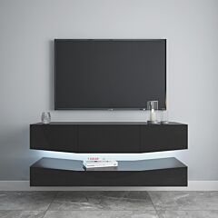 Wall Mounted Floating Tv Stand With 20 Color Leds Black Rt - White