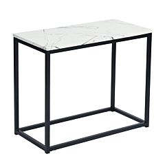 Modern Open Rectangular Wood Side End Accent Table Living Room Storage Small End Table, 28 Inch, Marble - Marble & White