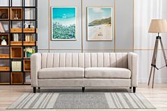 Three-seater Linen Sofa With Wooden Base - Rose