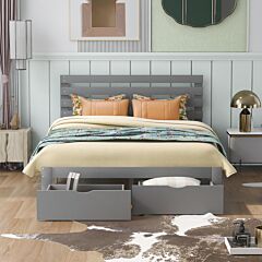 Queen Size Platform Bed With Drawer - White