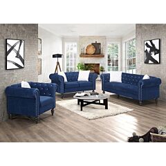 2 Pc Tufted Upholstered Set,velvet Sofa - Blue