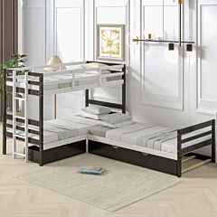 Twin Size L-shaped Bunk Bed And Platform Bed With Trundle And Drawer(expected Arrival Time:7.30) - Espresso