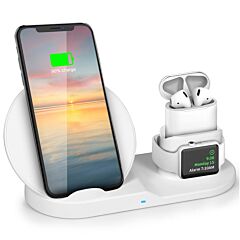 Wireless Charger 10w Fast Charging Station For Iphone Apple Iwatch Series 5/4/3/2/1 Airpods - White