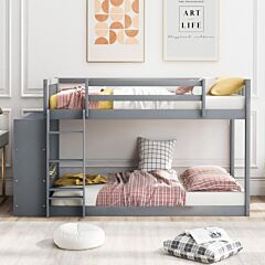 Twin Over Twin Bunk Bed With Attached Cabinet And Shelves Storage - White
