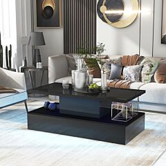 Coffee Table Cocktail Table Modern Industrial Design With Led Lighting, 16 Colors With A Remote Control (black) - Black