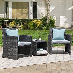 Casual 3 Piece Patio Furniture Set  With Storage Coffee Table - Gray