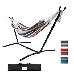 112" Large Size Double Classic Hammock With Stand For 2 Person- Indoor Or Outdoor Use-with Carrying Pouch-powder-coated Steel Frame - Durable 450 Pound Capacity Rt - Blue/green Stripe