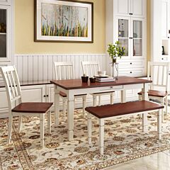 Stylish Wooden Furniture Kitchen Table Set 6-piece With Ergonomically Designed Chairs (brown+cottage White) - Brown+cottage White