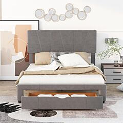 Queen Size Upholstery Platform Bed With One Drawer,adjustable Headboard - Grey