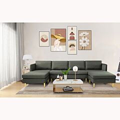 Modern Convertible Sectional Sofa Light Gray  Polyester - Dark Grey