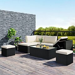 Large Outdoor Wicker Sofa Set, Pe Rattan, Movable Cushion, Sectional Lounger Sofa, For Backyard, Porch, Pool, Beige - Gray