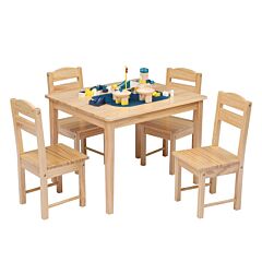 Kids Wooden Table And 4 Chair Set, 5 Pieces Set Includes 4 Chairs And 1 Activity Table, Toddler Table For 3-7 Years, Playroom Furniture, Picnic Table W/chairs, Dining Table Set Xh - White & Pastel