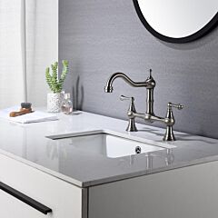 Double Handle Widespread Kitchen Faucet With Traditional Handles,bridge Dual Handles Kitchen Faucet,kitchen Sink Faucet - Brushed Nickel