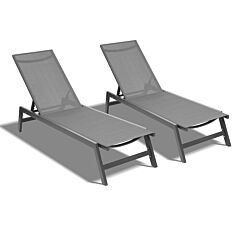 Outdoor 2-pcs Set Chaise Lounge Chairs, Five-position Adjustable Aluminum Recliner, All Weather For Patio, Beach, Yard, Pool Rt - Dark Gray