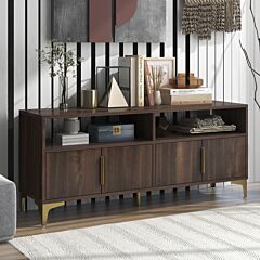 58' L Sideboard With Gold Metal Legs And Handles Sufficient Storage Space Magnetic Suction Doors - Espresso