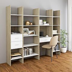 4 Piece Book Cabinet Set White And Sonoma Oak Chipboard - Beige