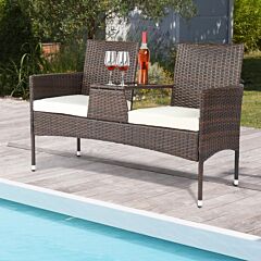 131*61*83cm Disassembled Iron Frame Brown Gradient Rattan Lover Chair - Brown Gradient