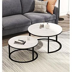 Modern Nesting Coffee Table,black Color Frame With Marble Top-32" - Black