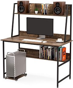 Mecor Computer Office Desk With Shelves 47 Inch, Sturdy Writing Desk For Home Office, Modern Desk With With Hutch And Bookshelf, Pc Laptop Table Workstation, Brown--ys - Brown
