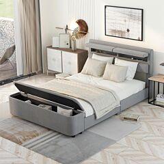 Full Size Upholstery Platform Bed With Storage Headboard And Footboard,support Legs - Grey