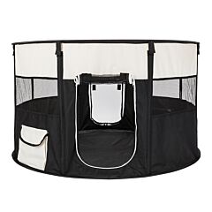 40" Circular Portable Foldable 600d Oxford Cloth & Mesh Pet Playpen Fence With Eight Panels Yf - Black