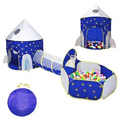 3 In 1 Rocket Ship Play Tent - Indoor/outdoor Playhouse Set For Babies,toddleers  Rt - Blue