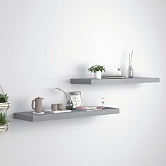 Floating Wall Shelves 2 Pcs Gray 31.5"x9.3"x1.5" Mdf - Grey