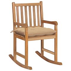 Rocking Chair With Beige Cushion Solid Teak Wood - Yellow
