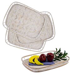 L16.9'' X W11.4" Rectangular White Bamboo Wicker Serving Trays With Handles Set 4 - Whitewashed
