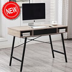 43 Inches Computer Desk With Drawer Office Desk, Walnut White - Walnut Black