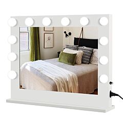 Vanity Mirror With Lights, Hollywood Lighted Makeup Mirror With 14 Dimmable Led Bulbs For Dressing Room & Bedroom, Tabletop Or Wall-mounted, Slim Metal Frame Design - White