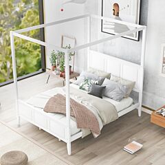 Queen Size Canopy Platform Bed With Headboard And Footboard,slat Support Leg,white - White