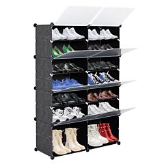 7-tier Portable 28 Pair Shoe Rack Organizer 14 Grids Tower Shelf Storage Cabinet Stand Expandable For Heels, Boots, Slippers, Black Rt - Black