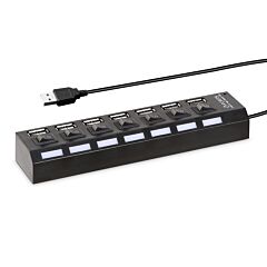 7 Port Usb 2.0 Hub High Speed Multiport Usb Hub With Individual Switches And Leds - Black