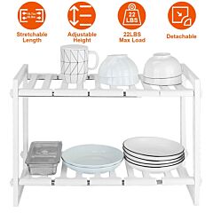 2-tier Under Sink Organizer Retractable Kitchenware Rack Holders Space Saving Storage Shelf 22lbs Max Load - White