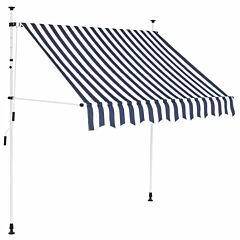 Manual Retractable Awning 59" Blue And White Stripes - Blue