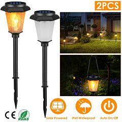 2pcs Solar Flame Torch Light Ip65 Waterproof Flickering Flame Stake Lamp - Black