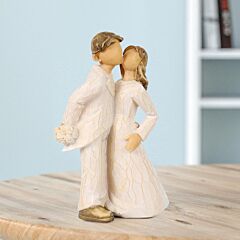 Kissing Couples Statues Sculpture Handmade Carving Figurine For Home Office Decor - White