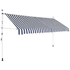 Manual Retractable Awning 137.8" Blue And White Stripes - Blue