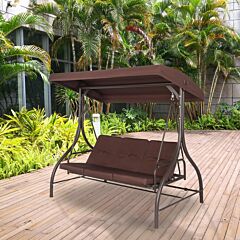 194*120*173cm Load Bearing 250kg With Canopy 3pcs Upholstered Courtyard Iron Swing Brown - Brown