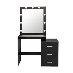 Dressing Table Modern Vanity Table Set With Large Light Mirror Adjustable Brightness, Makeup Dresser With 3 Drawers Bedroom Furniture Rt - Black