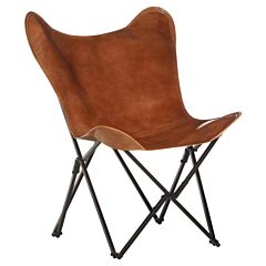 Foldable Butterfly Chair Brown Real Leather - Brown