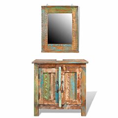 Reclaimed Solid Wood Bathroom Vanity Cabinet Set With Mirror - Multicolour