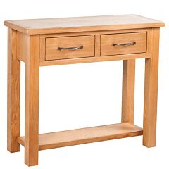 Console Table With 2 Drawers Solid Oak Wood 32.7"x11.8"x28.7" - Brown